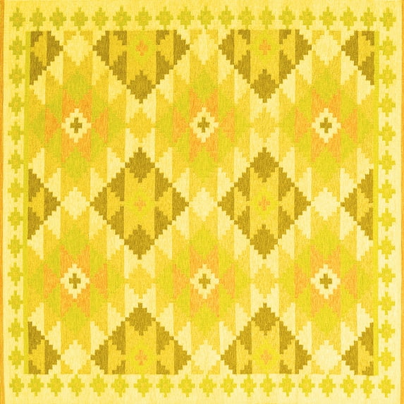 Ahgly Company Machine Washable Indoor Square Southwestern Yellow Country Area Rugs, 7' Square
