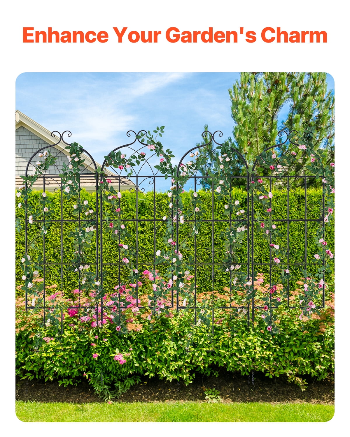 KFFKFF Outdoor Plant Support, 71 x 20 in, Set of 4 Durable Metal Garden Trellises, Ideal for Climbing Roses and Cucumbers, Decorative Clematis Trellis for Yards and Gardens