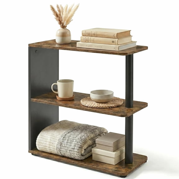 ZEXVIDA 3-Tier Narrow End Table, Industrial Slim Side Table for Small Spaces, Sofa Couch Table Accent Nightstand with Storage Shelves for Living Room, Bedroom