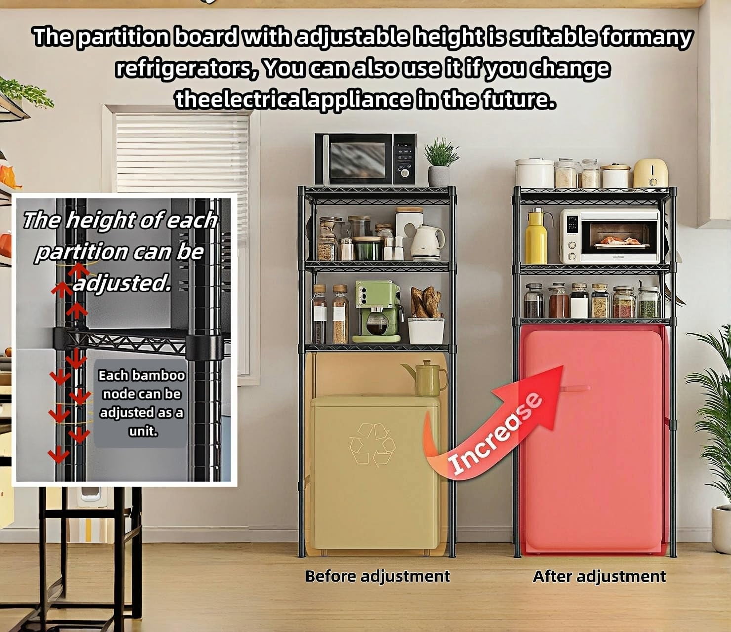 Dorm Mini Fridge Stand with Storage, Over Fridge Shelf for Microwave, Multi-Functional, Black