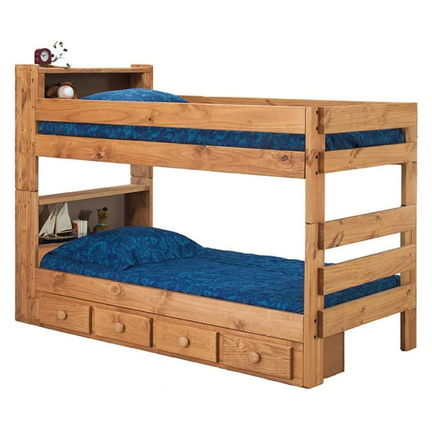 Twin Over Bookcase Bunk Bed With, Bunk Bed With Drawers Underneath