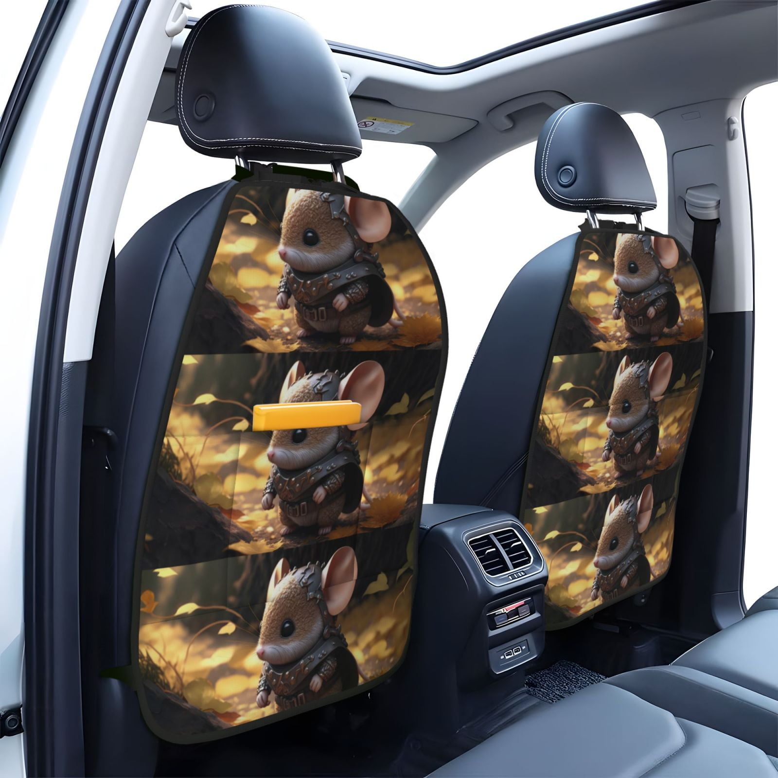 Xecao Cute Big-Eared Mouse Pattern Car Seat Back Protector 2 Pack Large Capacity Pocket, Kick Mats Back Seat Protector