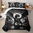 thumbnail image 2 of Metsweet Gothic Dragon Quilt King, Magical Wildlife King Coverlet Set, Black Gray White, 2 of 7