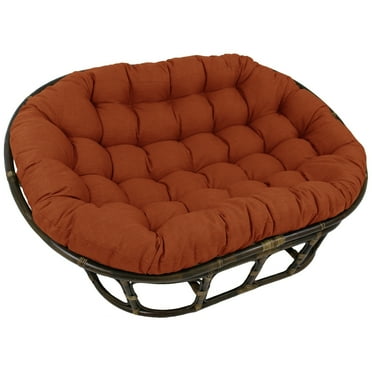 Maykoosh Mediterranean Mingle Rattan Double Papasan Chair - 38"L x 38"W, Rustic Frame with Orange Outdoor Cushion for Living Room or Game Room.