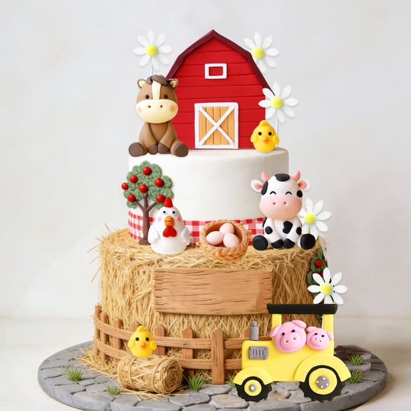 Farm-Themed Cake Decoration Set - Happy Country Farm Party Decor Perfect For Birthday Parties Farm-Themed Gatherings Harvest Celebrations Or Seasonal Events