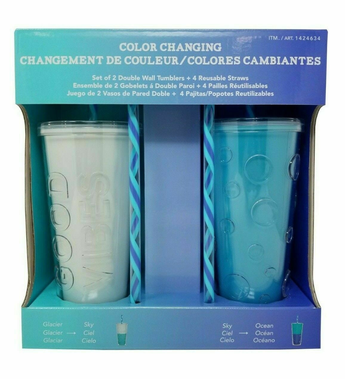 PARKER LANE Color Changing Double Wall Tumblers Set of 2 Glacier