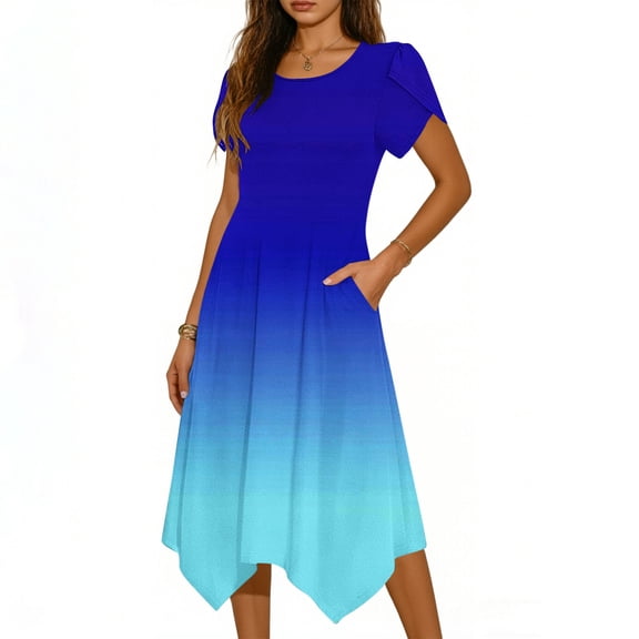 STETMN Women's Loose Maxi Dress Casual Short Sleeve Beach Dress Gradient Holiday Summer Sundress
