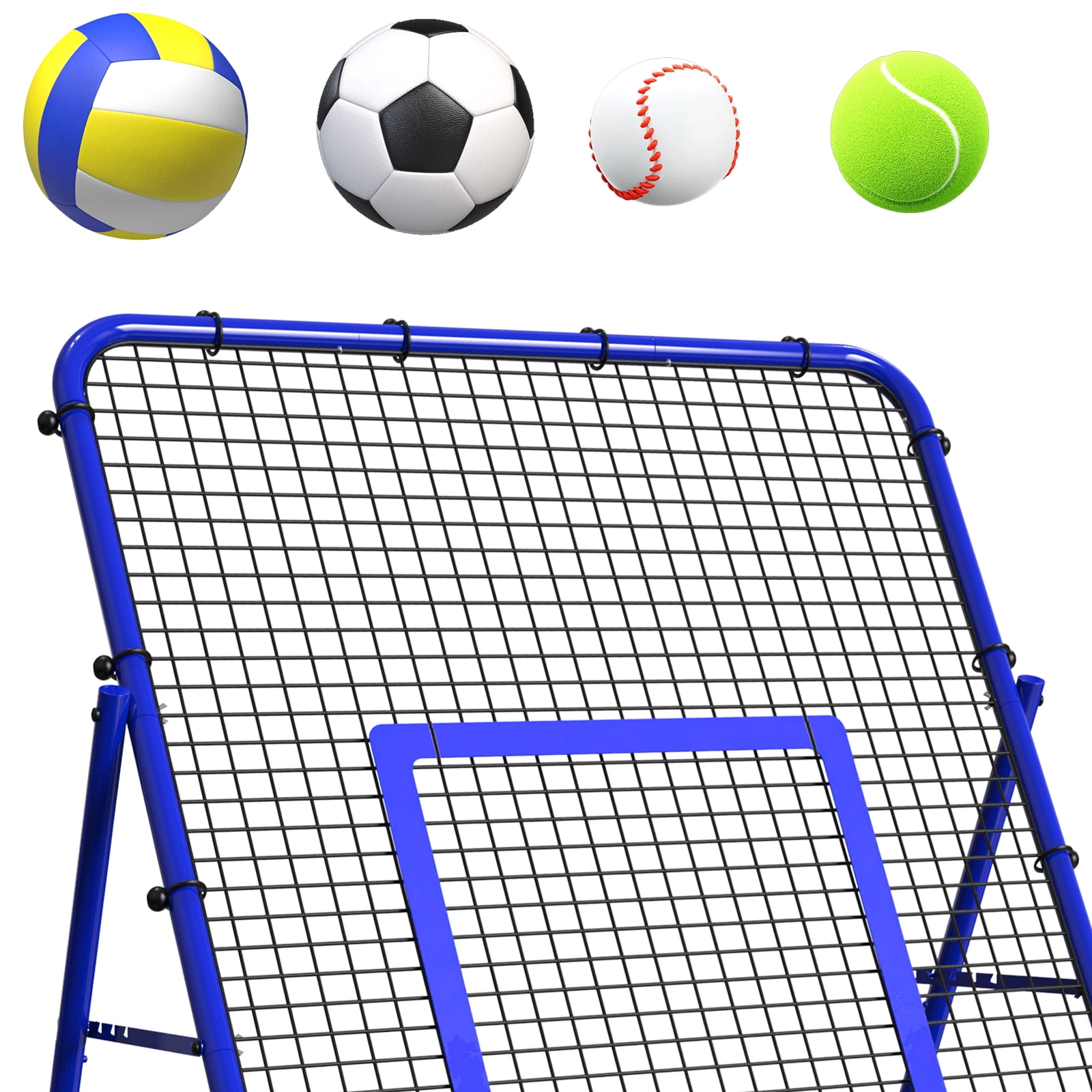 Adjustable 7x4 FT Sports Rebounder Net – Volleyball, Soccer, Baseball & Tennis Training Equipment for Backyard, Portable Hitting & Serving Practice，Blue