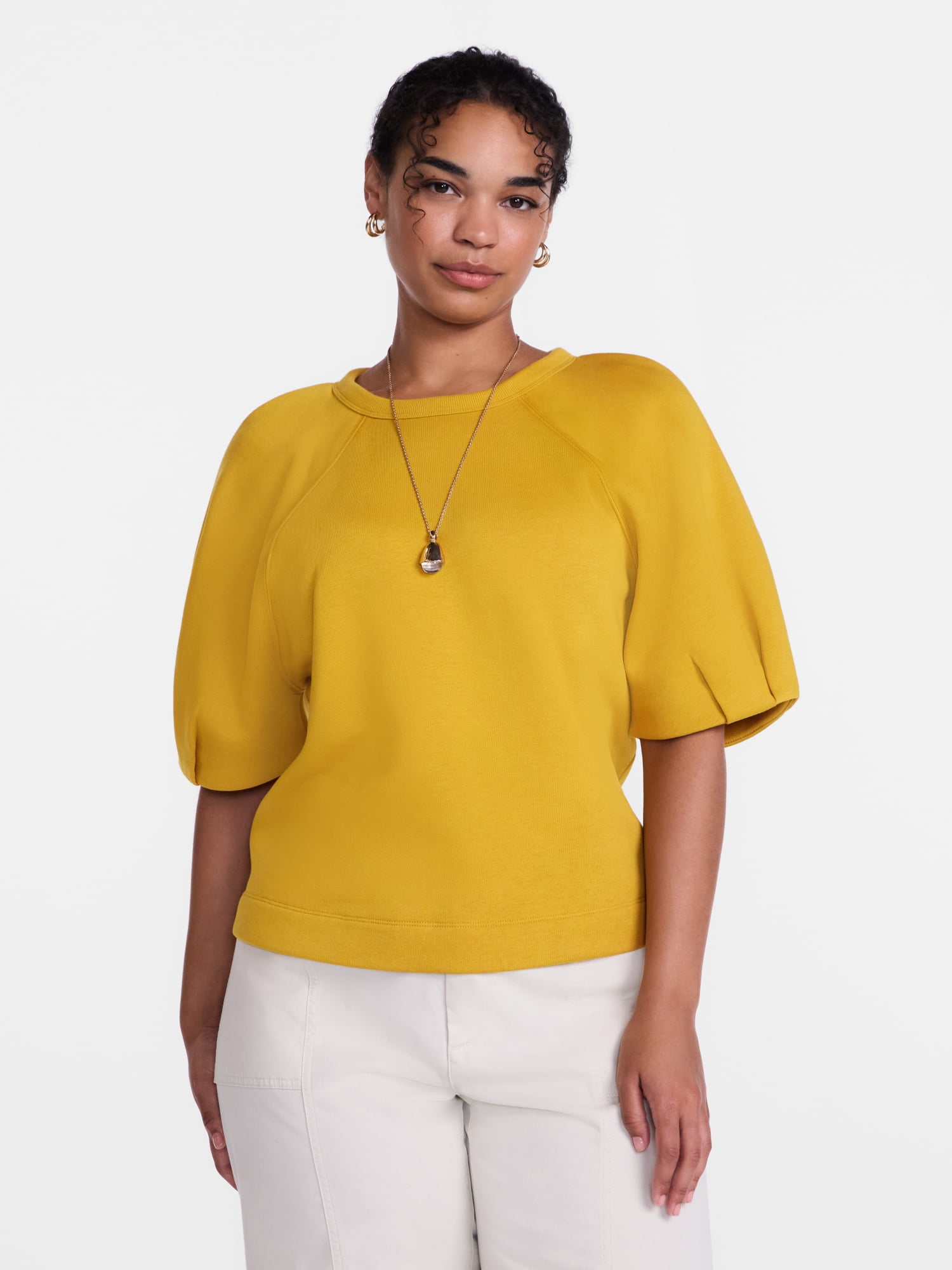 Scenario Women's Fleece Top with Lantern Sleeves, Size XS-XXXL