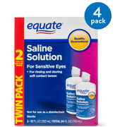 (4 pack) (4 Pack) Equate Saline Solution For Sensitive Eyes, 12 Oz, 2 Pk