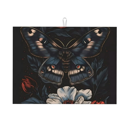 

Tebeau Midnight Butterfly Floral Dream Print Dish Drying Mat for Kitchen Counter Dish Drying Pad with Non-slip Rubber Backed Hide Stain Anti Absorbent for Kitchen Counter Drying Mat