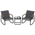 thumbnail image 2 of Costway 3 PCS Outdoor Rocking Bistro Set with Tempered Glass Table Metal Frame Soft Cushions, 2 of 10