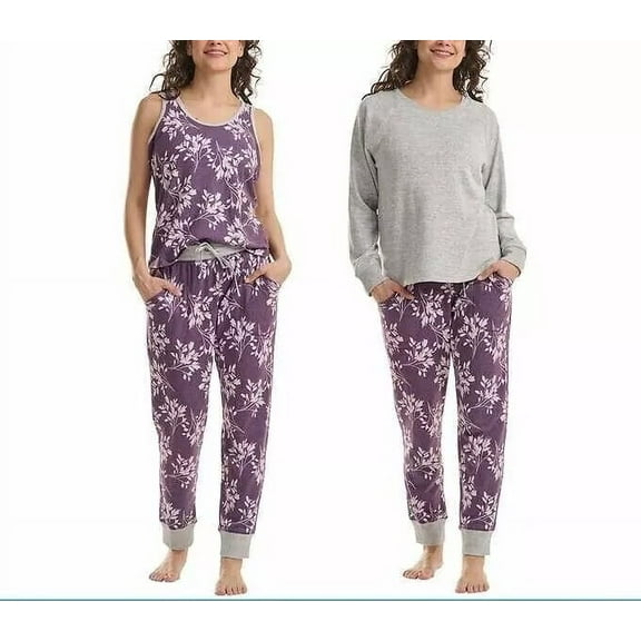 Karen Neuburger Women's 3-Piece Printed Soft Pajama Lounge Set (Purple, S)