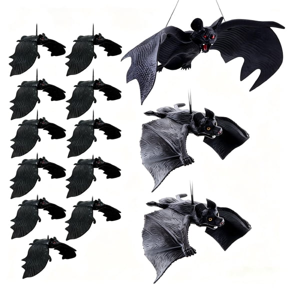 Healthloop 12pcs Hanging Fake Bats, Halloween Rubber Vampire Bats Wall Decor for Party
