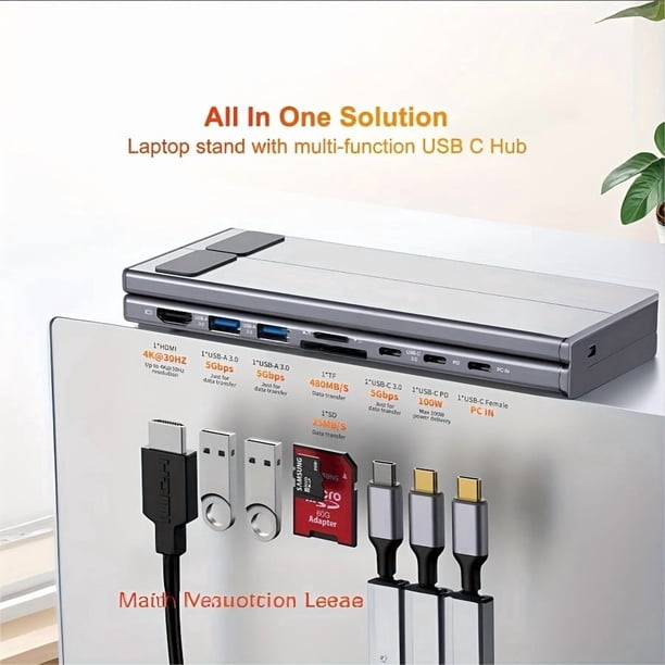 Optimized Title: USB C Docking Station with Vertical Laptop Stand, 4K 60Hz HDMI, 1Gbps Ethernet, 100W PD, 10Gbps USB-C Data, SD/TF Card Reader, Adjustable Width for MacBook & Windows