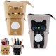 thumbnail image 1 of Estuche telescópico para lápices de 2 piezas con bonito gato, estuche para lápices, estuche para lápices, estuche para cosméticos con cierre de cremallera para niños y estudiantes (gris y marrón), 1 of 4
