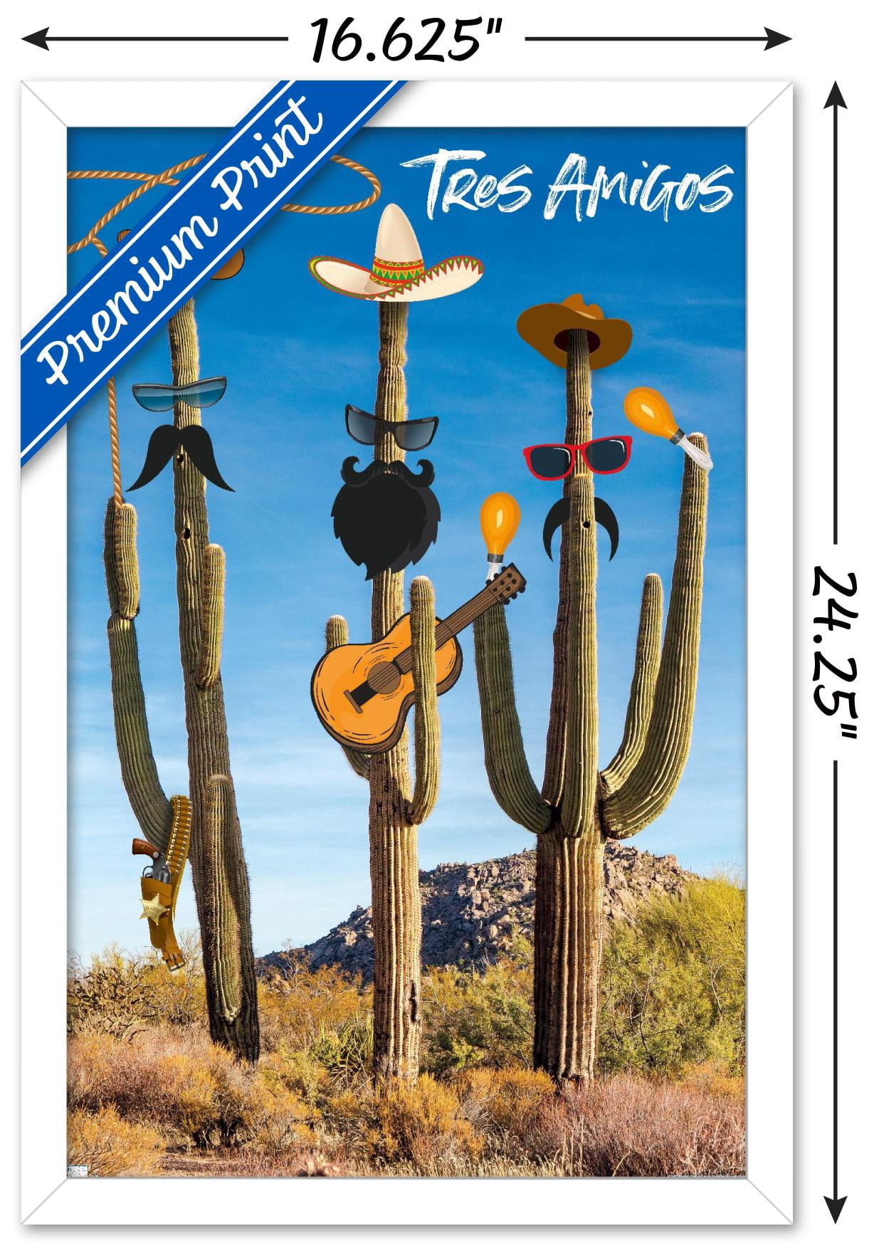 Cactus -Tres Amigos Wall Poster, 14.725" x 22.375", Framed