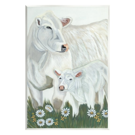Stupell Industries White Cattle Family Mother Baby Calf Daisy Meadow Painting Unframed Art Print Wall Art, Design by Ashley Justice
