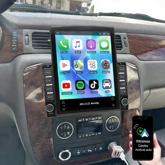 Dexico 2G 64G Car Stereo for Chevrolet GMC 2006-2014 with Wireless Carplay Android Auto, 9.7 Inch Double Din Touch Screen Car Radio with GPS WiFi Bluetooth FM/RDS Backup Camera