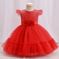 thumbnail image 2 of Felwors Bébé Filles Volant Manches Fleurs Imprimé Princesse Robe Robe de Princesse en Mesh Robe de Spectacle Robe, 2 of 7