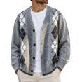 thumbnail image 3 of Mens Cardigan Sweaters Argyle Plaid Button Down V Neck Knit Long Sleeve Loose Knit Outerwear Sweaters Tops, 3 of 9