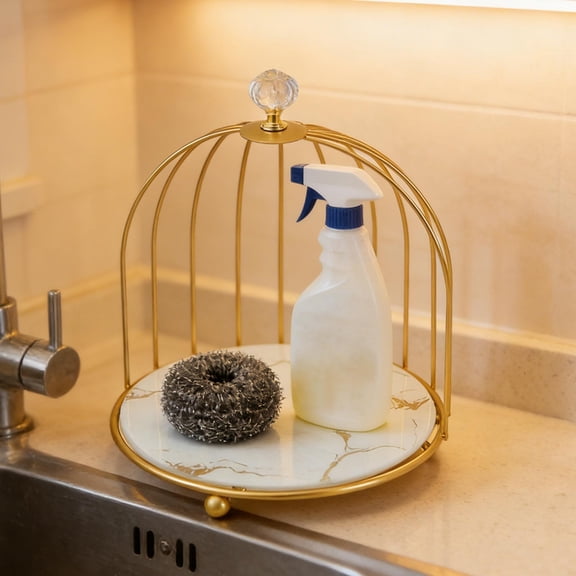 Decorative Single Tier Birdcage Stand - Versatile Display Rack for Desserts Cosmetics and Decor - Elegant Gold Iron Home and Kitchen Organizer