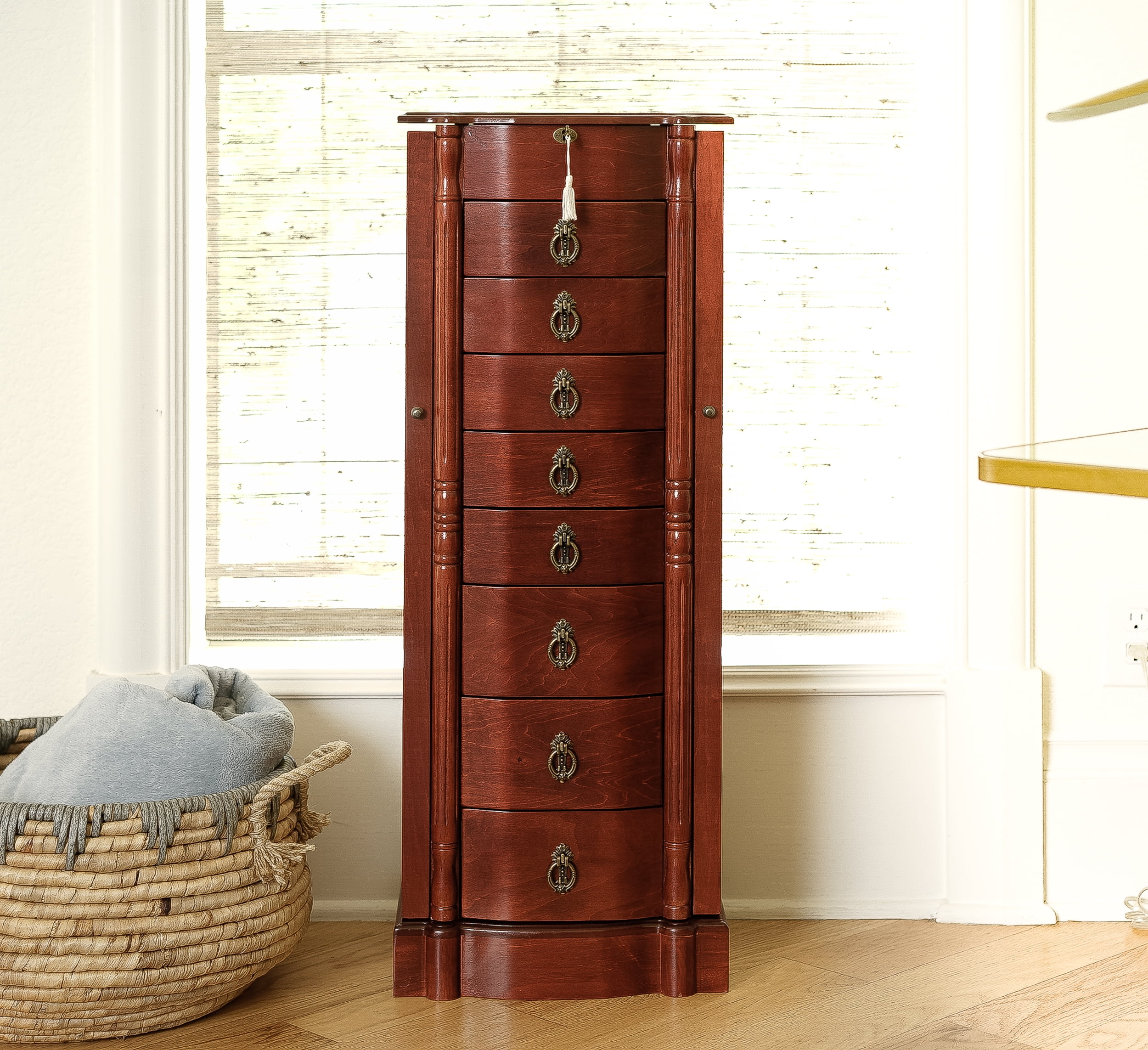 Hives and Honey Robyn Brown Wood Jewelry Armoire  40" H with Lock and Key - Cherry Finish