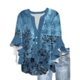 thumbnail image 2 of Ovbmpzd 3/4 Sleeve Ladies Tops Hawaiian V-Neck Buttons Ruffle Floral Blouses Shirts for Teens L, 2 of 5