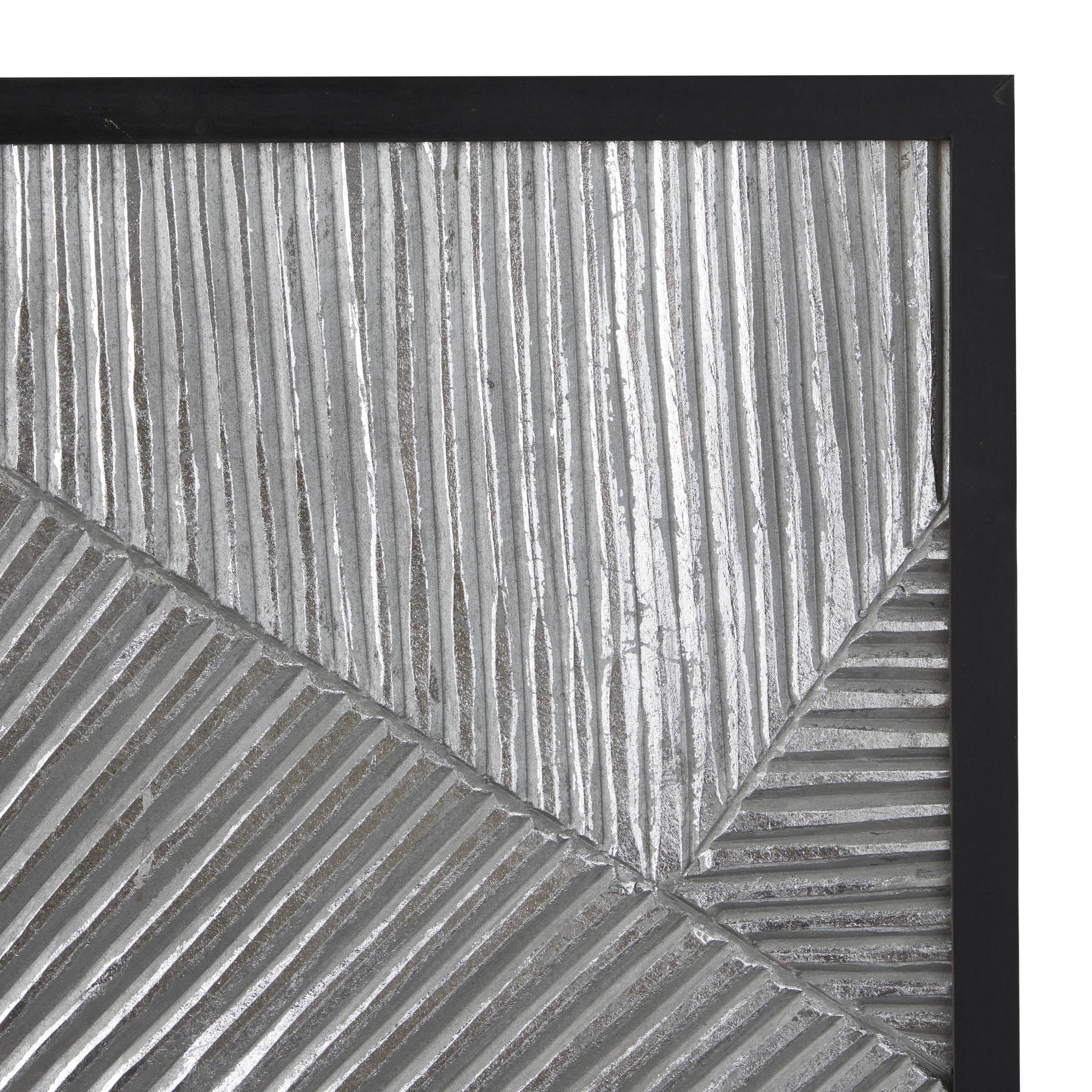 DecMode Silver Wood Carved Radial Geometric Wall Decor with Black Frame