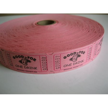 2000 Pink Good For One Drink Single Roll Consecutively Numbered Raffle Tickets, 2000 Pink Good For One Drink Single Roll By 50/50 Raffle Tickets Ship from