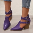 thumbnail image 2 of Miluxas Thick Heels for Women Closed Toe Comfortable High Heels Pointed Toe Retro Belt Buckle Slip on Pumps Bridal Party Dressy Shoes Purple 7(39), 2 of 9