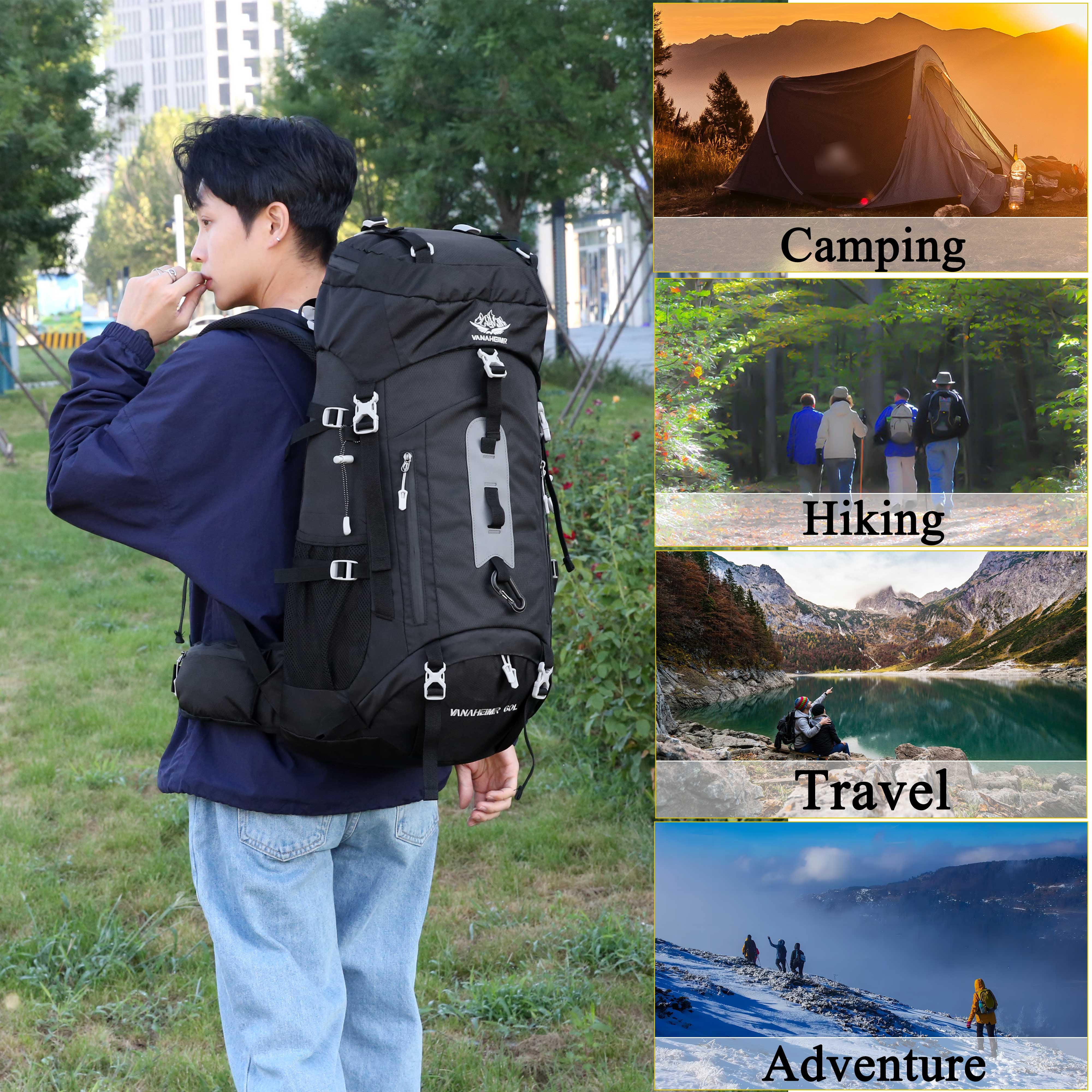 60L Travel Hiking Camping Backpack with Rain Cover, Backpack Water Resistant,Large Backpack for Men Women
