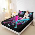 thumbnail image 4 of Homewish Watercolor Ink Painting Twin Sheet Sets,Rugby Football Sport Twin Fitted Sheet,Cyan Pink Black Flat Sheet For Teens,Microfiber Bedroom Decor,3pcs, 4 of 7
