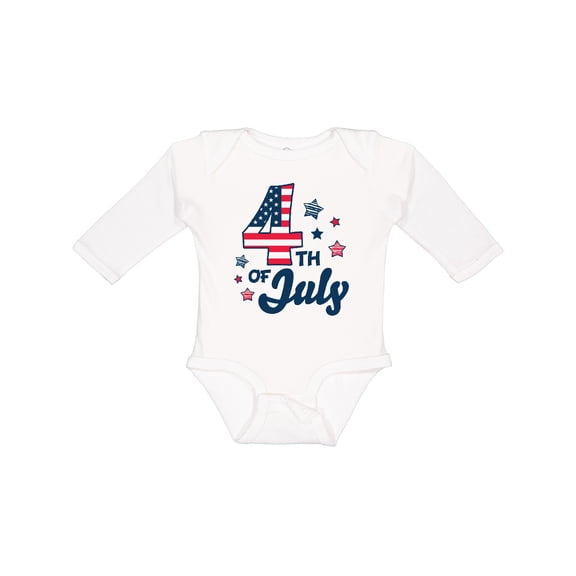 Inktastic 4th of July with Striped Stars Boys or Girls Long Sleeve Baby Bodysuit
