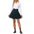 thumbnail image 2 of INSPIRE CHIC Vintage Plaid Skirt for Women's Double Breasted A-Line Pleated Mini Skirts L Green, 2 of 6