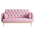 thumbnail image 4 of Modern Upholstered Loveseat Sofa, ONE PIX Two Seater PU Sofa with Tulip Patterns, Sofa Couch with 2 Dumpling-shaped Pillows for Living Room, Bedroom, Office, Pink, 4 of 9