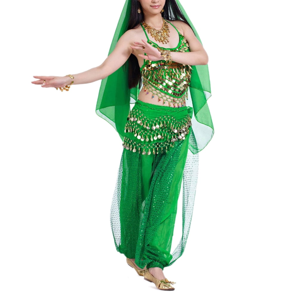 Bellylady Egyptian Belly Dance Costume Halter Bra Top And Tribal Harem Pants Green