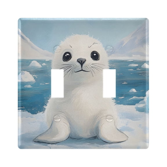 Haosy Light Switch Cover Plate 2 Gang Electrical Outlet Covers Baby Seal on Iceberg Decorate Wall Plate 4.56”x4.48”