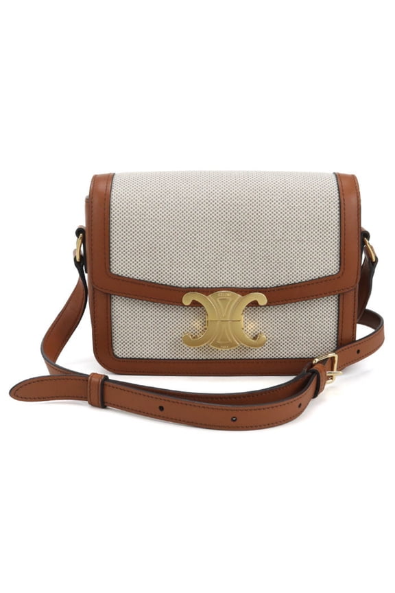 Pre-Owned CELINE Classic Triomphe Crossbody Shoulder Bag, Women's, Beige