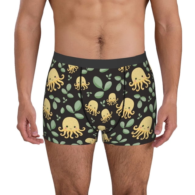 Balery Octopuses And Leaves Calzoncillos bóxer para hombre, ropa interior de algodón suave y transpirable con cinturilla de nailon-Medium