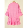 thumbnail image 5 of Women's Pink Stripe Flare Sleeve Half Placket Tiered Mini Dress - Casual Spring Style | L, 5 of 10
