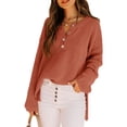 thumbnail image 3 of Batwing Long Sleeve Loose Knit Sweater Buttons Pullovers, 3 of 5