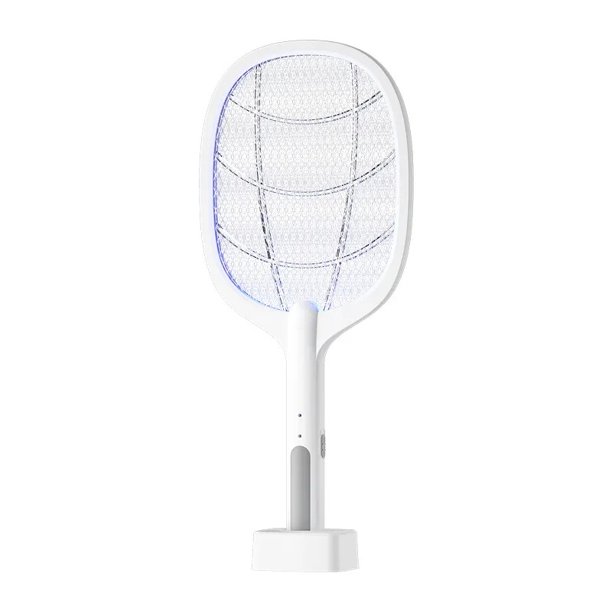 Raqueta matamoscas eléctrica, matamoscas de modos duales con luz morada para mosquitos, recargable para interiores y exteriores, hogar, oficina, patio, camping (1 paquete)