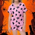 thumbnail image 2 of CAIVO Girls Halloween 2 Piece Pajama Sets Cute Pumpkin Bat Print Lapel Short Sleeve Button Down Shirt With Shorts Sleepwear Comfort Kids Casual Nightwear Pjs, 2 of 4