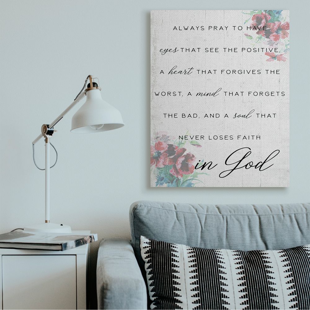 Stupell Industries Heart Mind and Soul for God Phrase Faith Based Quote Canvas Wall Art Design by Daphne Polselli
