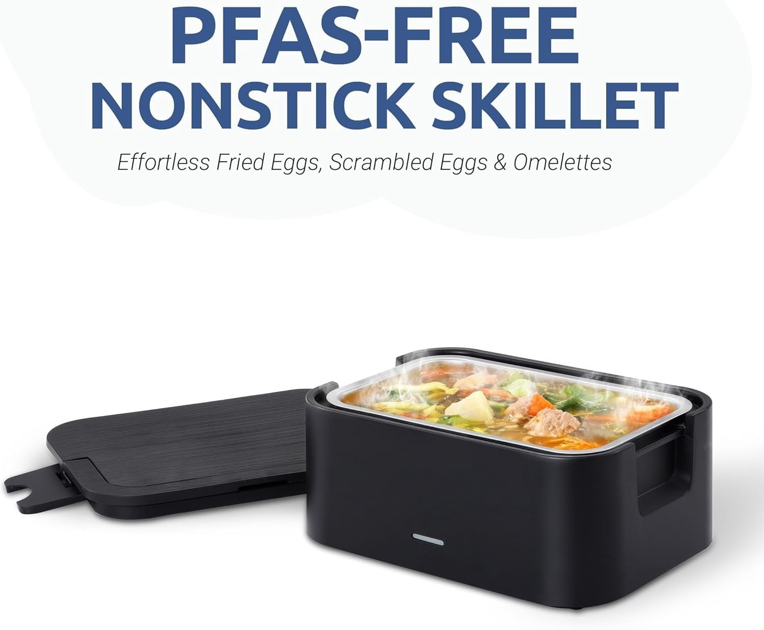 Portable 4 Cup Electric Heated Lunch Box, 33oz  Warmer for Work & Travel, Leak-Proof  Lid, Foldable Handle, Removable Stainless-Steel Container & Detachable Power Cord, Black