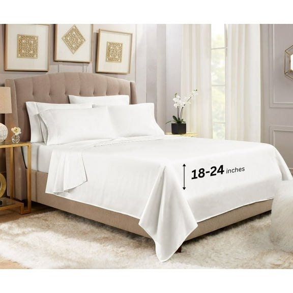 Empyrean Sheet Set (6pc) Microfiber 24" Extra Deep Pocket Bed Sheet Set, Queen, White