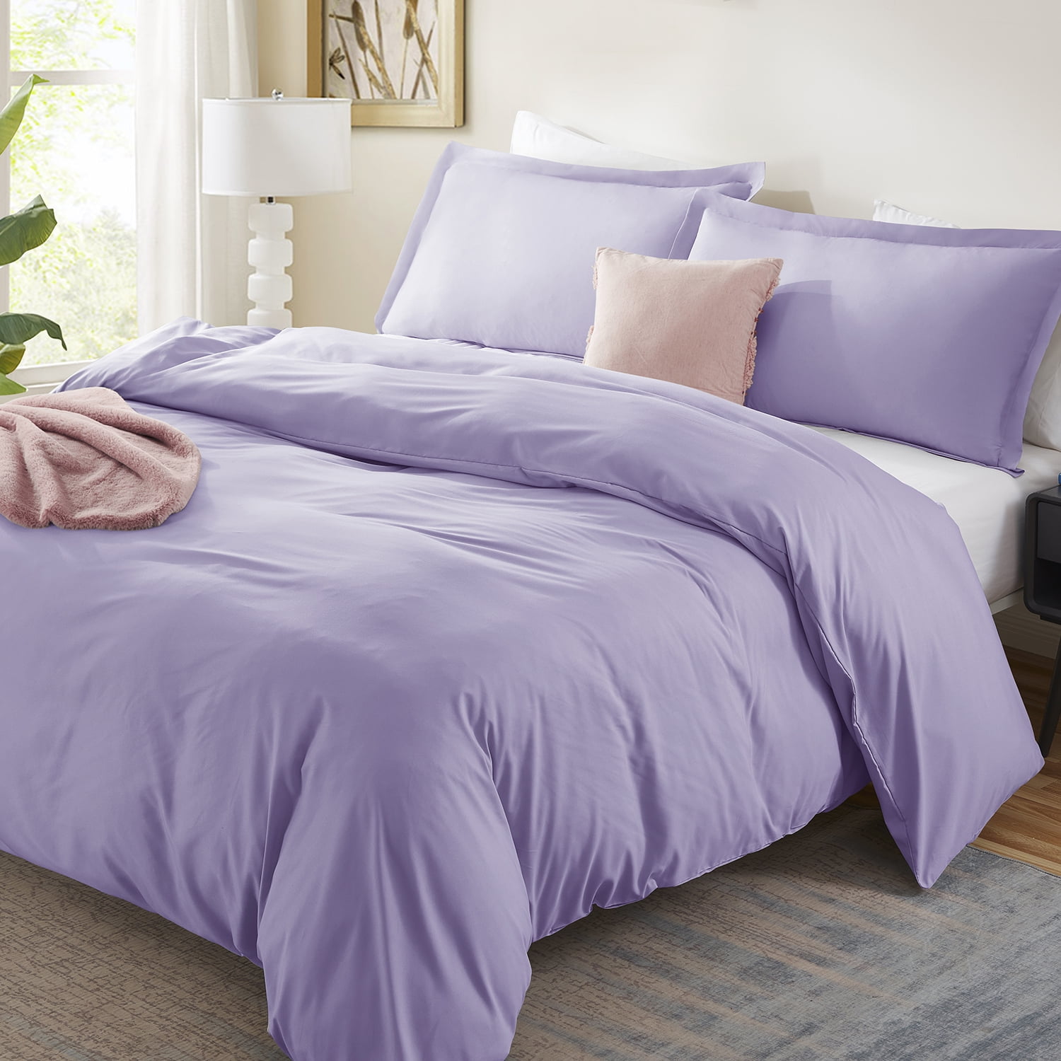 LammaLoe Duvet Cover Queen, Luxury Microfiber 3 Piece Bedding Sets with 2 Pillow Shams, Lavender
