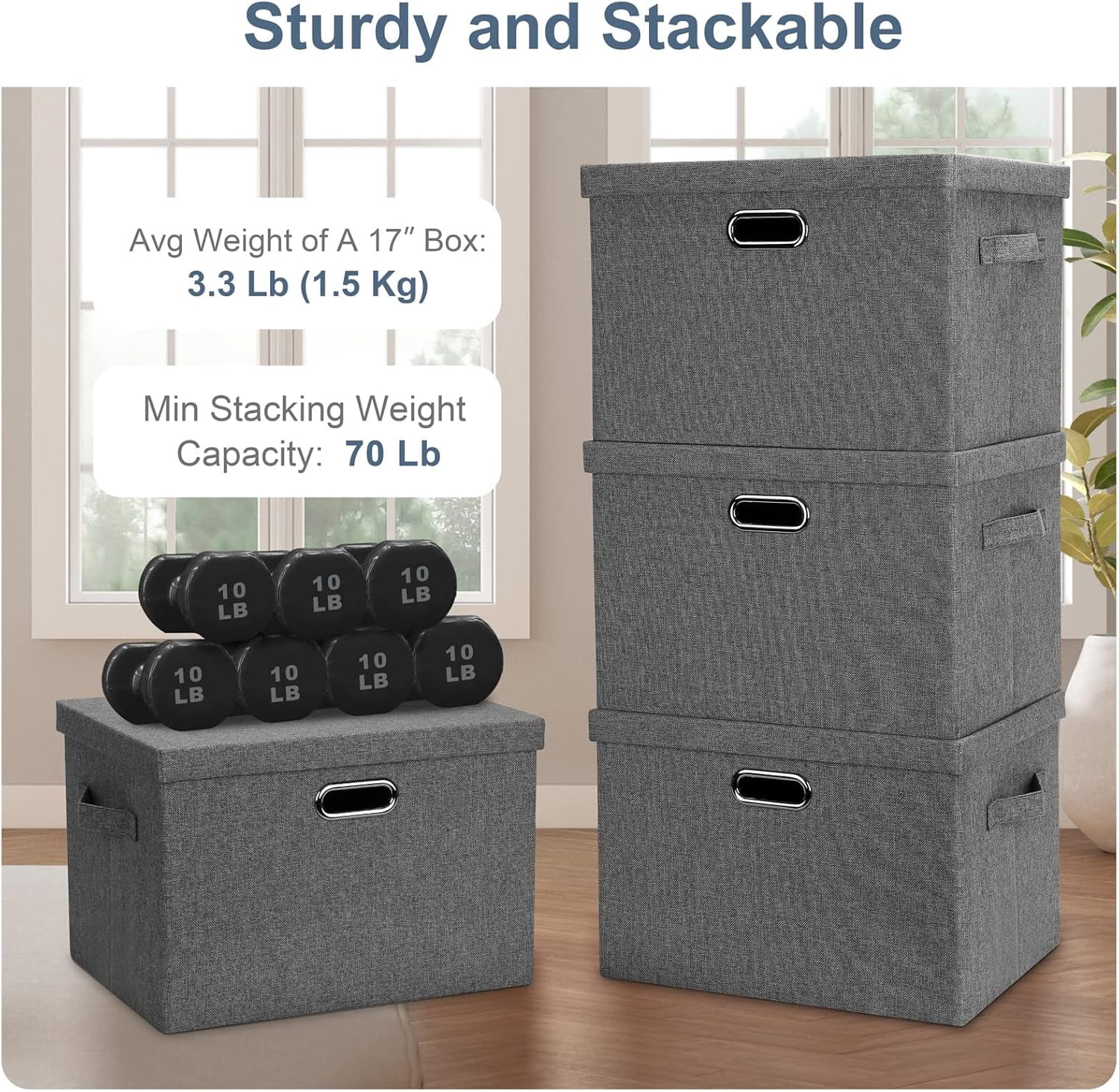 Large 17" 36 Quart Collapsible Stackable Storage Bins with Lids, 5 Packs Linen Fabric Closet Boxes with Lids, Storage Cube Baskets Container Organizers for Bedroom Office(17 x12 x11)