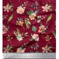 thumbnail image 1 of Soimoi Red Rayon Fabric Rose Flower Watercolor Print Fabric by the Yard 58 Inch Wide, 1 of 3